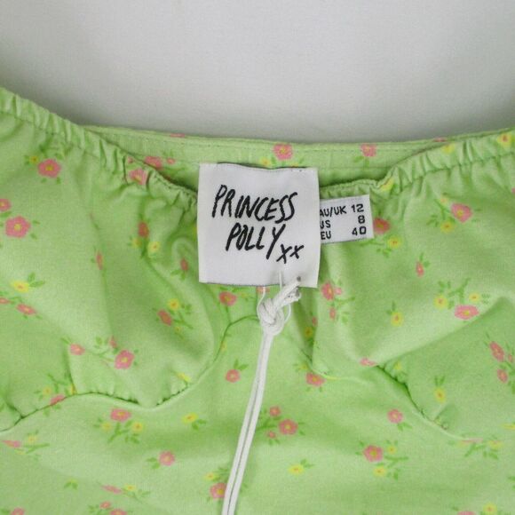 Women 8 Princess Polly ROSLYN Green Floral Mini Dress Ruched Sides Sleeveless - Picture 2 of 7